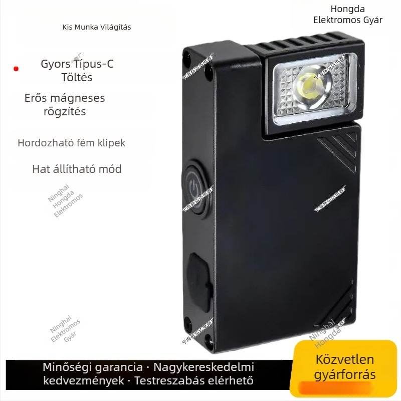 Kulcstartó zseblámpa kettős LED-del, Type-C töltés, 3,7V, hatótávolság 100–200 m, üzemidő 2–3 óra