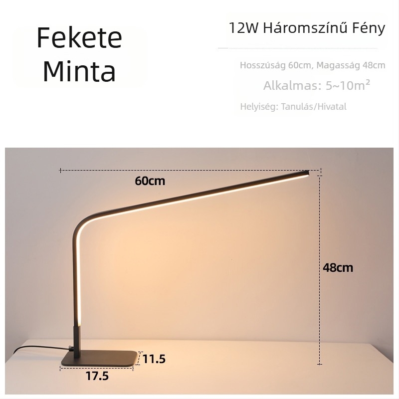 LED asztali lámpa olvasáshoz és tanuláshoz — szemvédelem, CRI ≥95, fém árnyékoló, 220V hálózati tápellátás, kapcsoló gomb