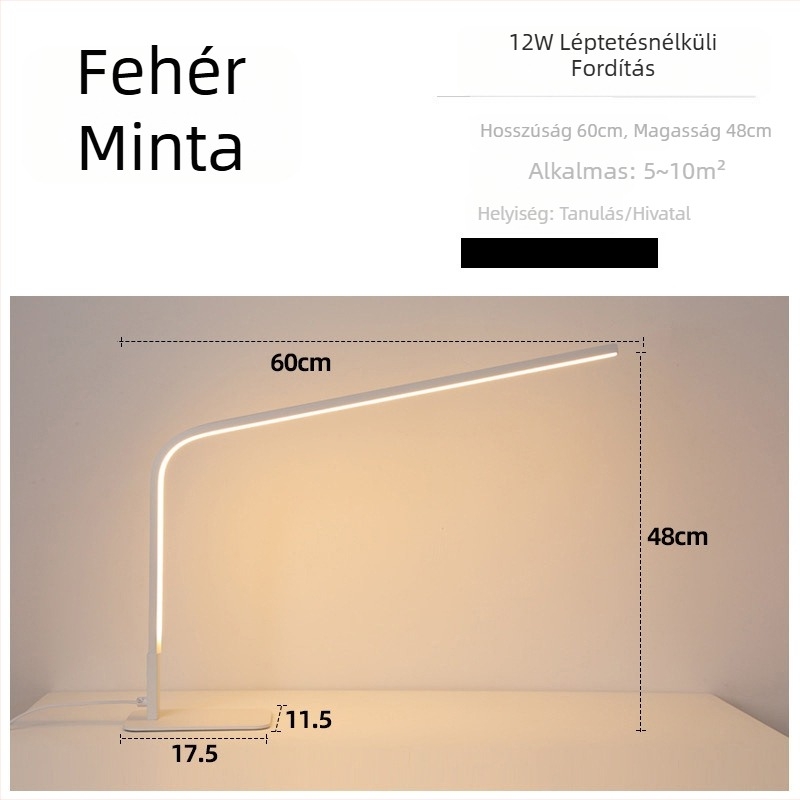 LED asztali lámpa olvasáshoz és tanuláshoz — szemvédelem, CRI ≥95, fém árnyékoló, 220V hálózati tápellátás, kapcsoló gomb