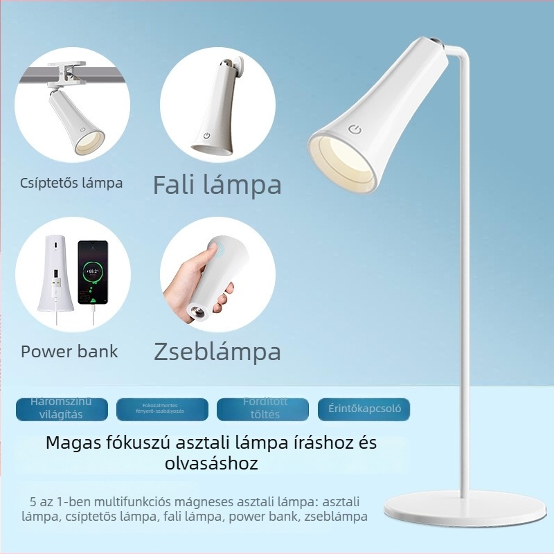 Multifunkcionális mágneses LED-lámpa hálószobához és íróasztalhoz, falra szerelhető diák szobai világítás, vészfény, ajándék