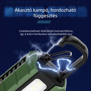 LED kulcstartó zseblámpa — újratölthető, ultra fényes, mágneses, mini kültéri kemping világítás, 400 mAh akkumulátor
