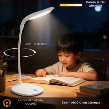 LED szemvédő asztali lámpa – újratölthető éjjeli fény, érintéses vezérlés, 5W, CRI≥90, műanyag árnyékoló