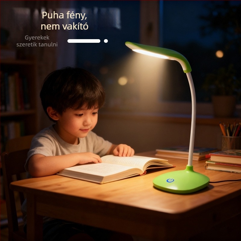 LED szemvédő asztali lámpa – újratölthető éjjeli fény, érintéses vezérlés, 5W, CRI≥90, műanyag árnyékoló