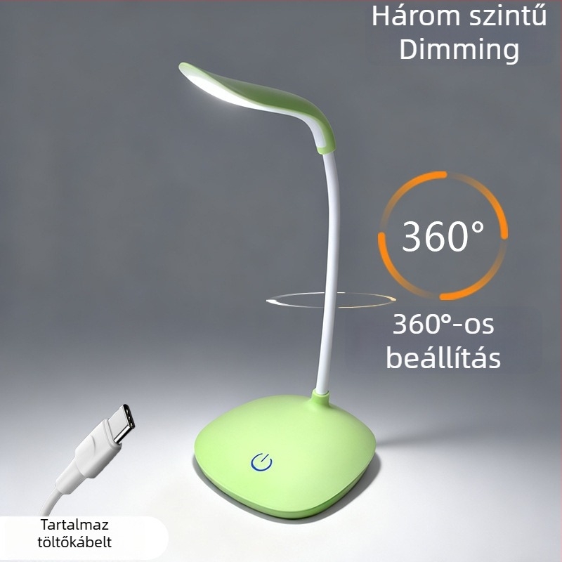 LED szemvédő asztali lámpa – újratölthető éjjeli fény, érintéses vezérlés, 5W, CRI≥90, műanyag árnyékoló