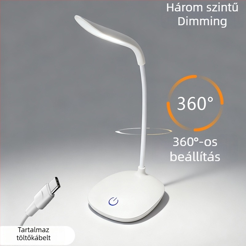 LED szemvédő asztali lámpa – újratölthető éjjeli fény, érintéses vezérlés, 5W, CRI≥90, műanyag árnyékoló