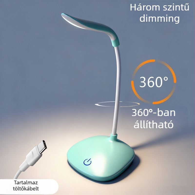 LED szemvédő asztali lámpa – újratölthető éjjeli fény, érintéses vezérlés, 5W, CRI≥90, műanyag árnyékoló