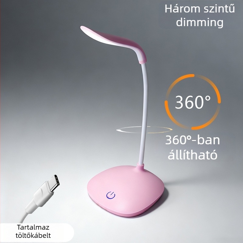 LED szemvédő asztali lámpa – újratölthető éjjeli fény, érintéses vezérlés, 5W, CRI≥90, műanyag árnyékoló
