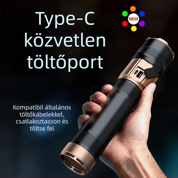 Kemping kültéri nagy teljesítményű zseblámpa, 70W, 9000mAh akkumulátor, hatótáv 500 m+, Power Bank funkció, optikai zoom