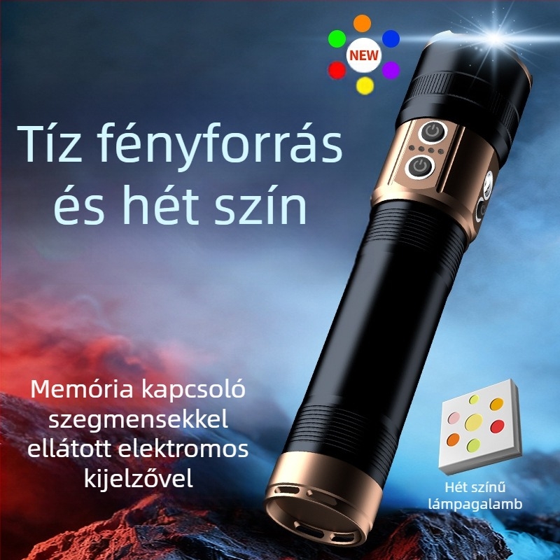 Kemping kültéri nagy teljesítményű zseblámpa, 70W, 9000mAh akkumulátor, hatótáv 500 m+, Power Bank funkció, optikai zoom