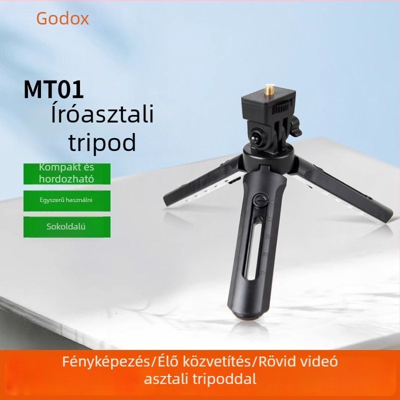 Godox MT01 Mini Tripod Fényképezéshez, LED Videófény és Vaku, Kompatibil DSLR és Mirrorless Kamerákkal