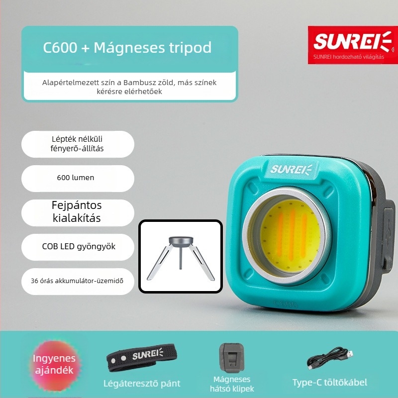 LED kempinglámpa erős mágneses tartóval, 6W, 1200mAh újratölthető, hordozható kültéri világítás