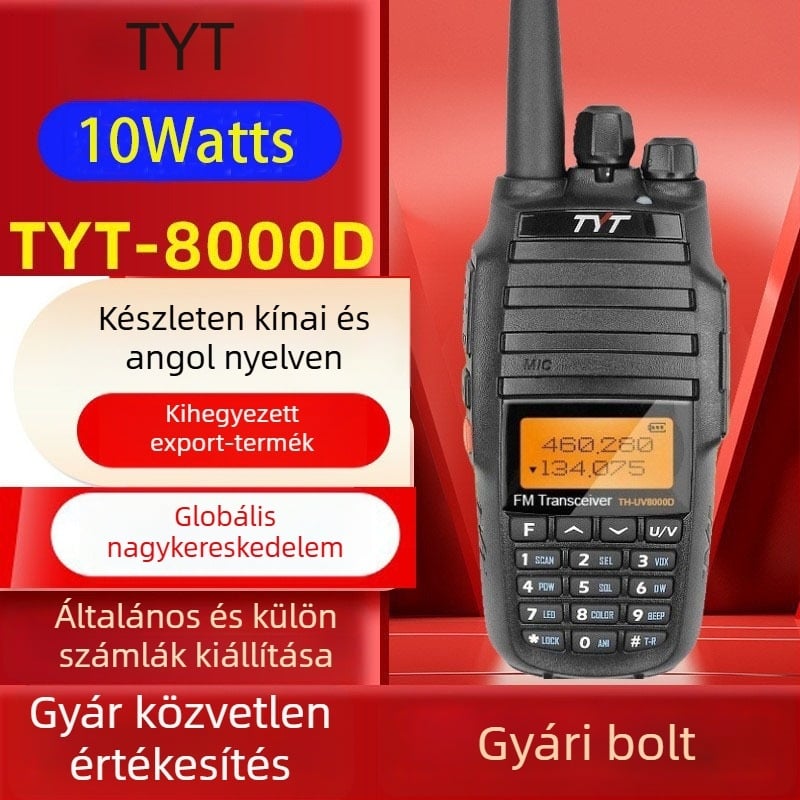 Walkie-Talkie TYT UV8000D | Kettős sáv, Kültéri kézi eszköz, Magas teljesítmény, 258 csatorna, 3600mAh akkumulátor