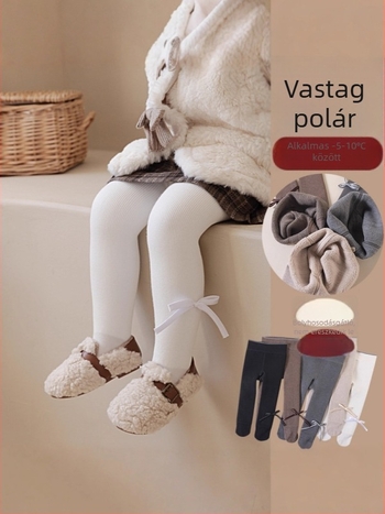 Téli gyerekeknek szóló pamut, egyszínű harisnya masnival díszítve, lányoknak
