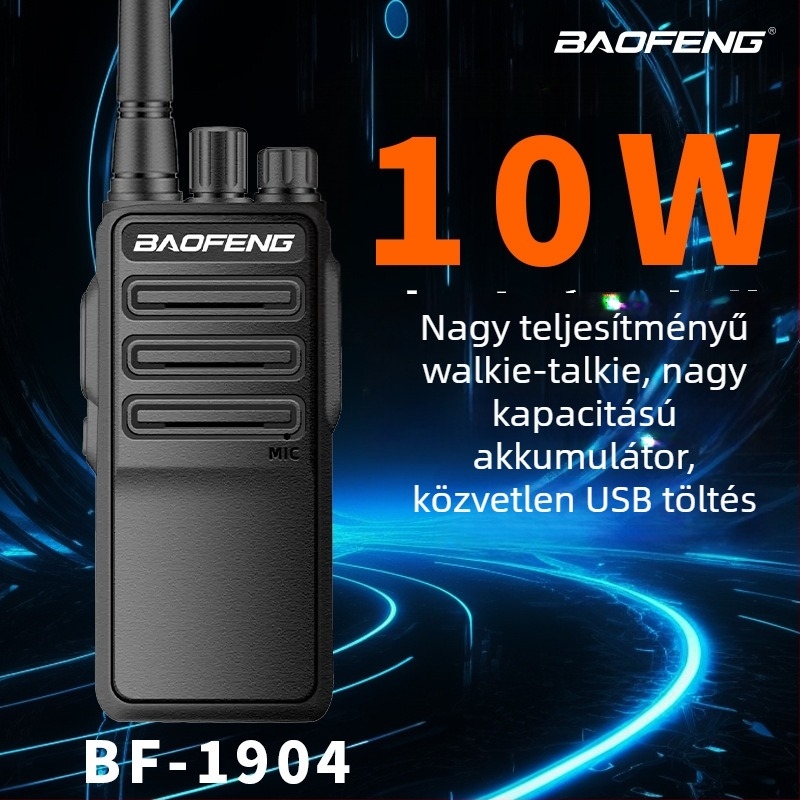 Baofeng BF1904 polgári kézibeszélő hosszú hatótávolsággal, 400-470MHz, 10W, 16 csatorna, 2500mAh akkumulátor, 10-50km hatótávolság