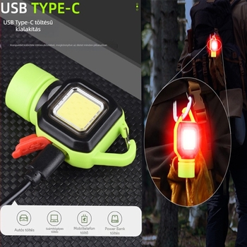 COB hordozható kulcstartó LED-lámpa USB töltéssel, kültéri kempinghez és vészhelyzeti LED munkalámpához; 3W, LED, akkumulátor 150, kézi tekeréses energia