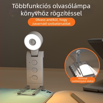 Könnyen hordozható LED olvasólámpa könyvklipssel, Clip-On, 5W, beépített akkumulátor, műanyag árnyékoló, CRI 80-89, CE tanúsítvány