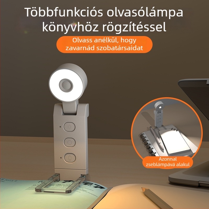 Könnyen hordozható LED olvasólámpa könyvklipssel, Clip-On, 5W, beépített akkumulátor, műanyag árnyékoló, CRI 80-89, CE tanúsítvány