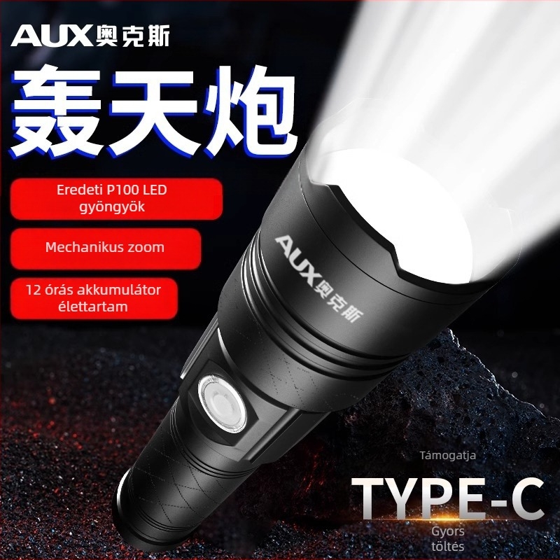 Kézben tartható LED zseblámpa, rendkívül fényes, újratölthető kültéri használatra, hosszú hatótávolságú fénynyaláb, modell AS-328