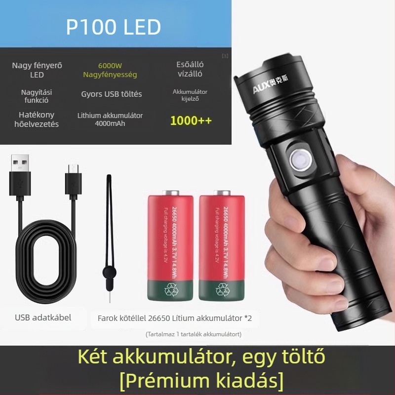 Kézben tartható LED zseblámpa, rendkívül fényes, újratölthető kültéri használatra, hosszú hatótávolságú fénynyaláb, modell AS-328