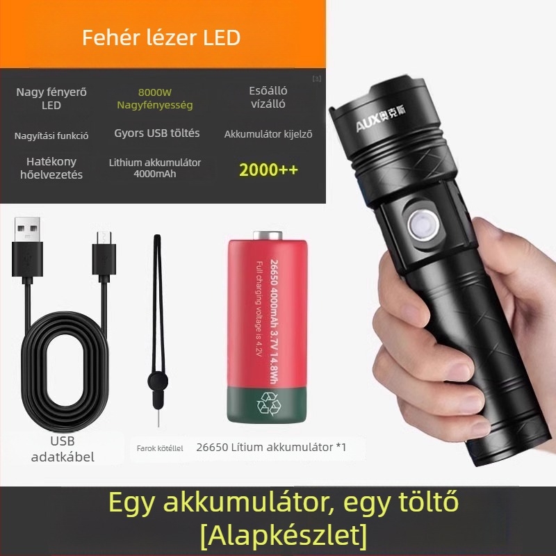 Kézben tartható LED zseblámpa, rendkívül fényes, újratölthető kültéri használatra, hosszú hatótávolságú fénynyaláb, modell AS-328