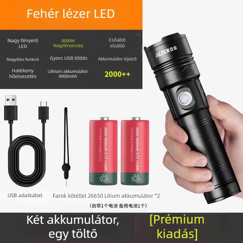 Kézben tartható LED zseblámpa, rendkívül fényes, újratölthető kültéri használatra, hosszú hatótávolságú fénynyaláb, modell AS-328