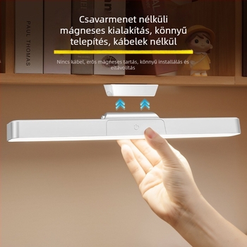LED asztali lámpa mágneses akasztóval, érintéses kapcsolóval, beépített Li-ion akkumulátor, tanuláshoz, CRI ≥90, 1–10W, műanyag árnyékoló