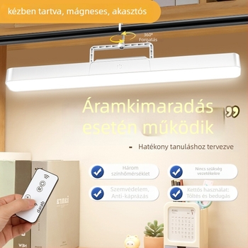 LED asztali lámpa mágneses akasztóval, érintéses kapcsolóval, beépített Li-ion akkumulátor, tanuláshoz, CRI ≥90, 1–10W, műanyag árnyékoló