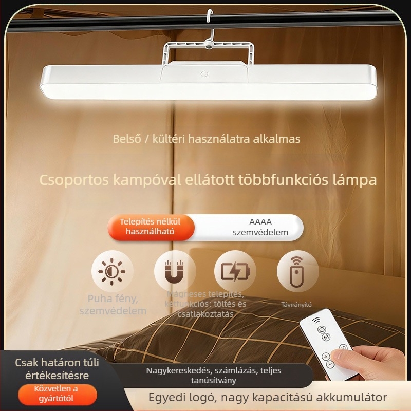 LED asztali lámpa mágneses akasztóval, érintéses kapcsolóval, beépített Li-ion akkumulátor, tanuláshoz, CRI ≥90, 1–10W, műanyag árnyékoló