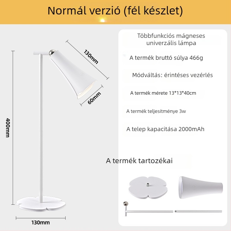 Szemvédő LED asztali lámpa 3-in-1 mágneses klip, újratölthető, érintéses kapcsolóval, 5W, CRI≥95