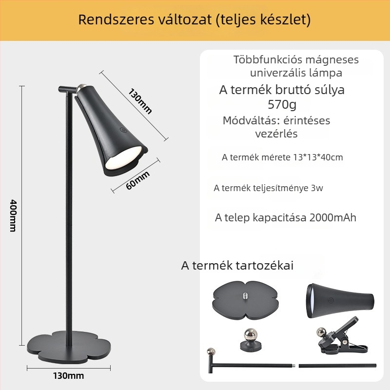 Szemvédő LED asztali lámpa 3-in-1 mágneses klip, újratölthető, érintéses kapcsolóval, 5W, CRI≥95