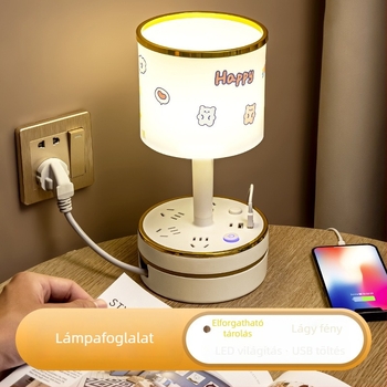 Luxus asztali lámpa beépített aljzattal és USB gyorstöltéssel, gyengéd éjjeli fény a hálószobába