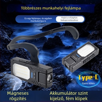 LED fejlámpa szenzorral, újratölthető, 1500mAh akkumulátor, 100-200 m fénysugár, ABS ház