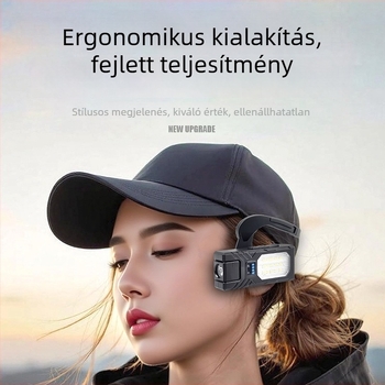 LED fejlámpa szenzorral, újratölthető, 1500mAh akkumulátor, 100-200 m fénysugár, ABS ház