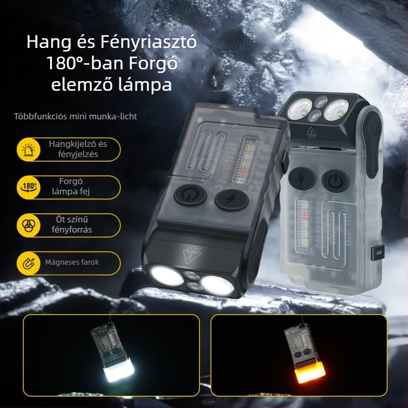 Háromfejű kulcstartó LED zseblámpa, alumínium ötvözet test + PC ház, 1100 mAh akkumulátor, 350+ lumen, vízálló, kézi töltés.