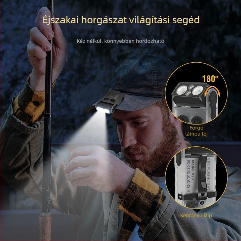 Háromfejű kulcstartó LED zseblámpa, alumínium ötvözet test + PC ház, 1100 mAh akkumulátor, 350+ lumen, vízálló, kézi töltés.
