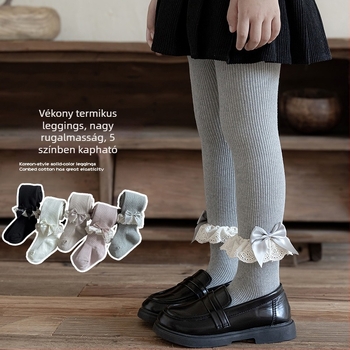 Lányoknak szóló gyerek leggings fleece-béléssel, őszi-téli időszakra, koreai stílusú, közepes vastagság