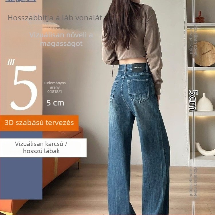 Női farmernadrág - magas derekú, széles szárú, padlóig érő, denim anyag, vastagabb szövet
