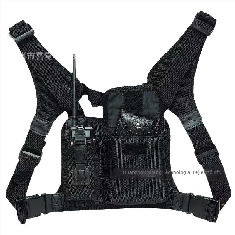 Walkie-Talkie mellényzsebes taktikai tok, nylon EV bőrrel, akkumulátor nélkül, frekvenciasáv 1,5–3 km, elméleti hatótávolság 10–50 km