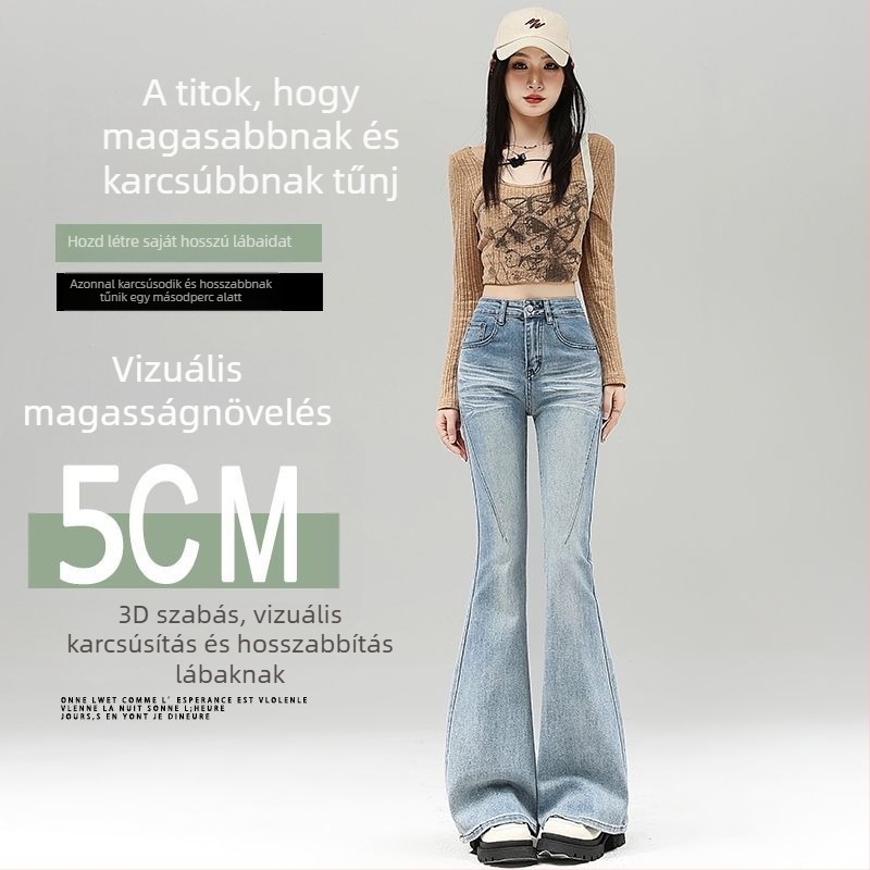 Magas derékú denim nadrág, széles szárú, kollázs/szabdálás mintázat, pamut 50–70%, 2025 tavasz