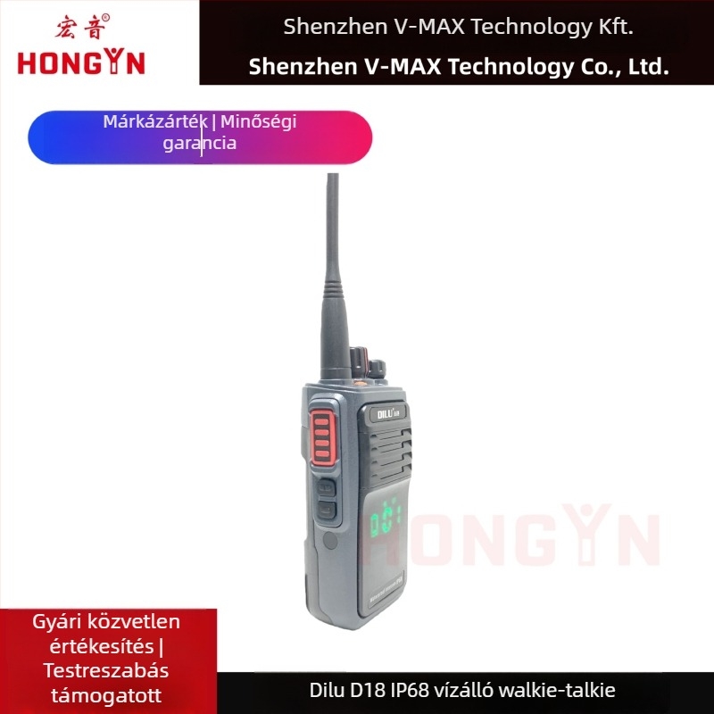 Dilu D18 IP68 vízálló professzionális kétirányú rádió, 400–470 MHz, 10 W, 16 csatorna, akár 50 km hatótáv, 5800 mAh Li‑ion akkumulátor, 7.4 V