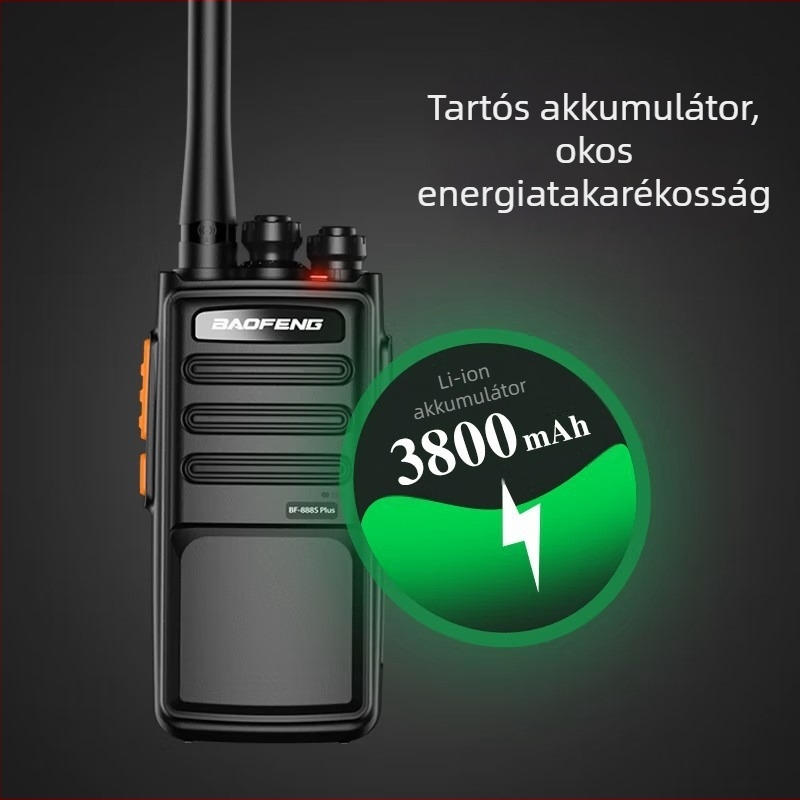 Baofeng BF-888S Plus hordozható interkom – analóg, 16 csatorna, 403–470 MHz, 5W, 3–5 km hatótávolság, 3800 mAh Li-ion akkumulátor