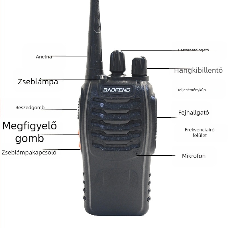Baofeng BF-888S kézibeszélő, 16 csatorna, 1,5–3 km hatótáv, 5W RF kimenet, 1000 mAh Li-ion akkumulátor