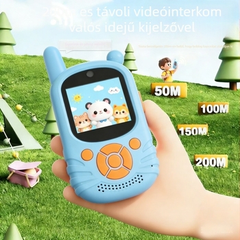Gyerekeknek szóló kétkamerás HD videóintercom, hatótáv 1,5 km, RF 2W, 5 csatorna, lítium-akkumulátor
