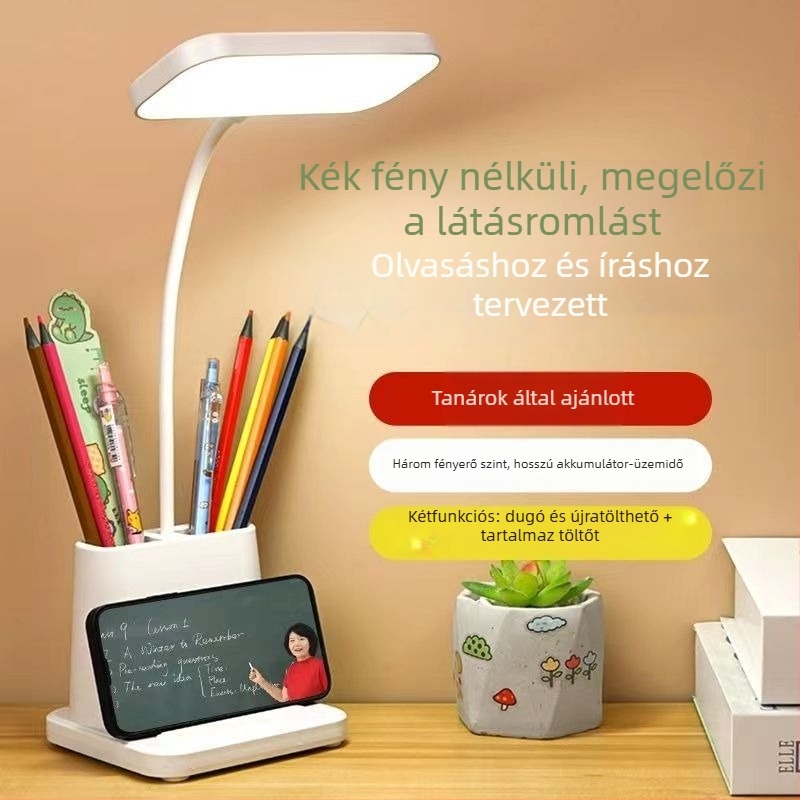 Tanulók szemvédő asztali lámpája érintéses kapcsolóval, beépített Li-ion akkumulátor, CRI ≥ 90, világosság osztály A