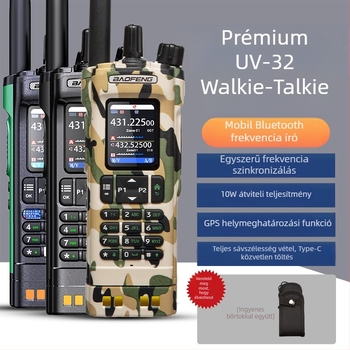 Baofeng UV-32Pro kézibeszélő, nagy teljesítmény, Bluetooth frekvenciaprogramozás, APRS GPS, 3–5 km hatótávolság, 2500 mAh Li-ion akkumulátor