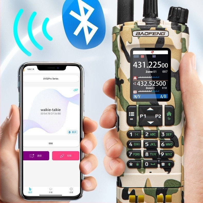 Baofeng UV-32Pro kézibeszélő, nagy teljesítmény, Bluetooth frekvenciaprogramozás, APRS GPS, 3–5 km hatótávolság, 2500 mAh Li-ion akkumulátor