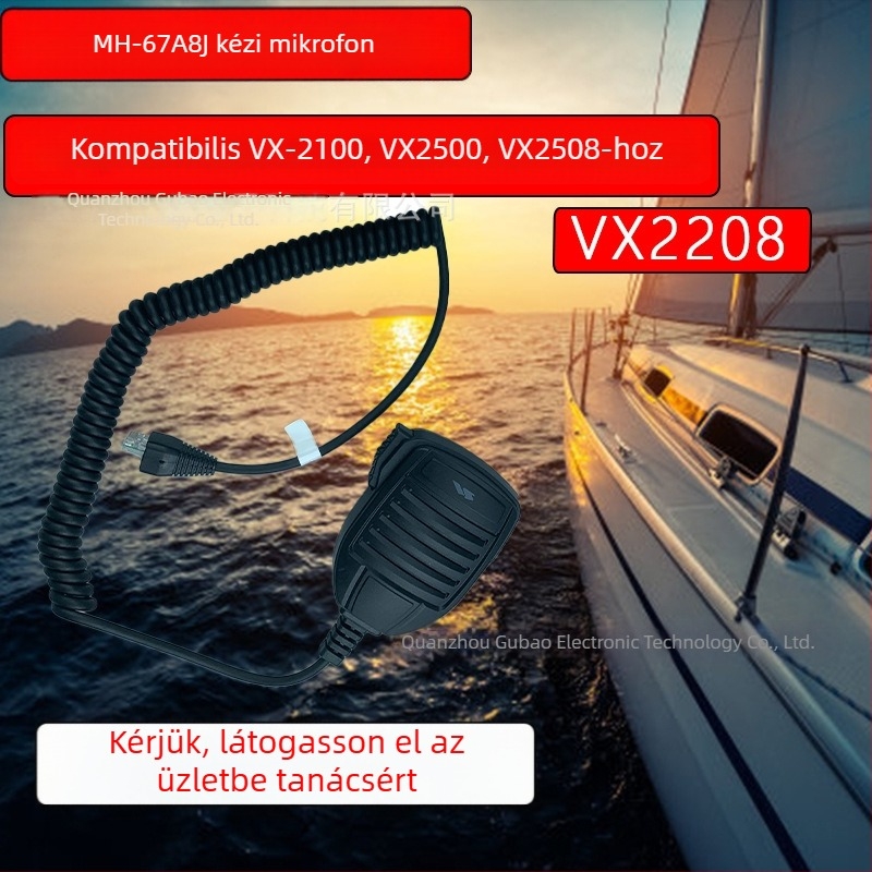 MH-67A8J kézi mikrofon VX-2100, VX-2500, VX-2508 és VX-2208 járműrádiókhoz – anti-interferencia funkció, akkumulátor nélkül, hatótávolság kevesebb mint 1,5 km