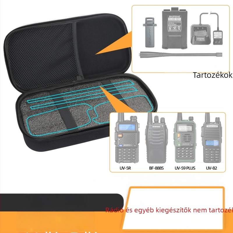 Baofeng UV-21 PRO walkie-talkie hordtáska UV-5RH, UV-9R PRO; ütésálló; akkumulátor nélkül; elméleti hatótávolság 1,5–3 km