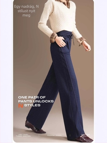 Five White Geese női őszi-téli magas derékú kötött denim széles nadrág, jacquard csillagos ég motívummal, modell 2591