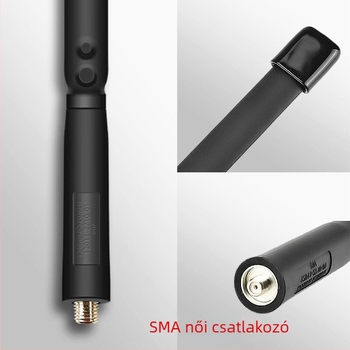 UV-5R-hez tartozó antenna, 3–5 km frekvenciasáv, elméleti hatótáv 1,5–3 km, lítium akkumulátor, interferencia elleni védelem